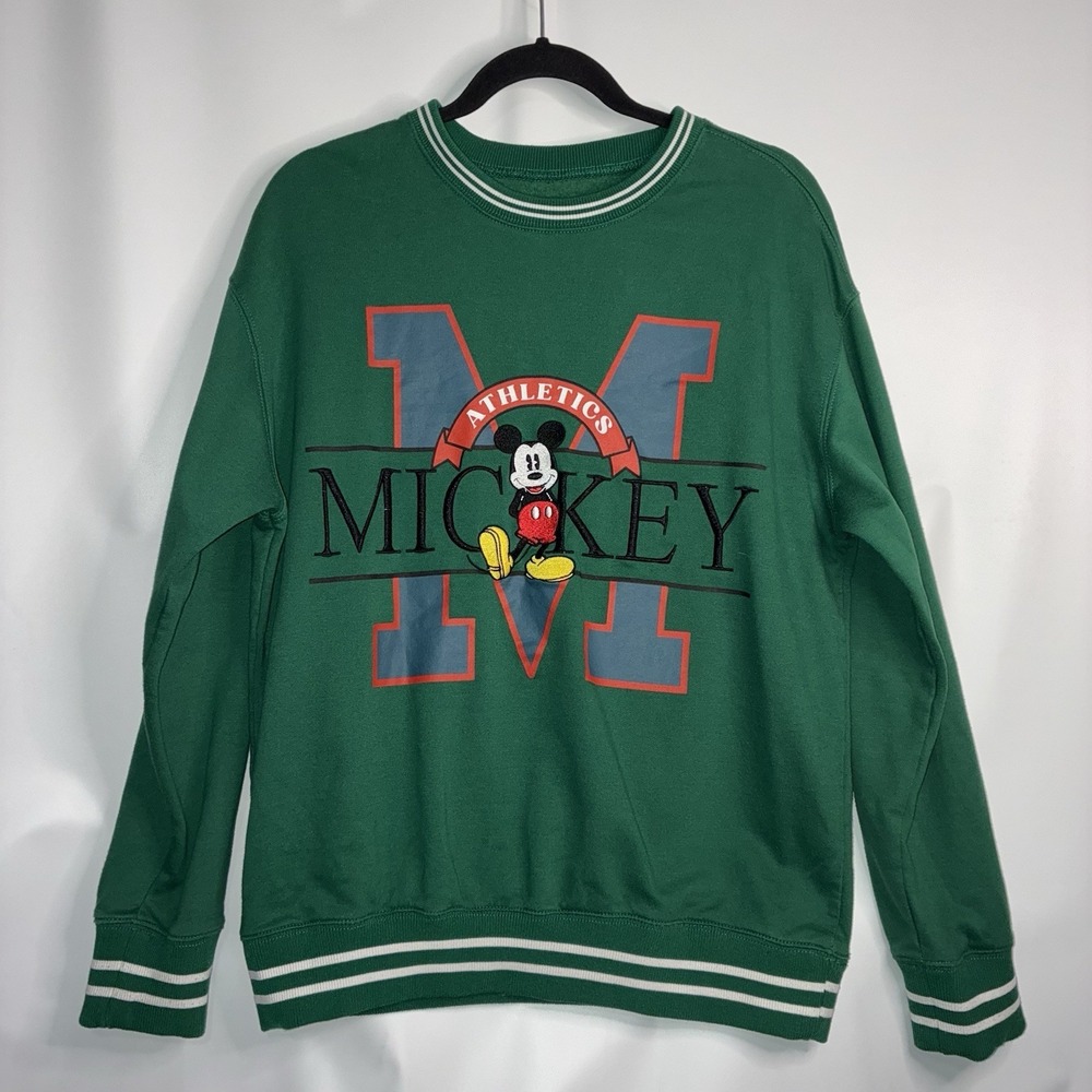 MICKEY MOUSE Sweater Vintage Sz Medium Green Athletics Disney Varsity Sweatshirt